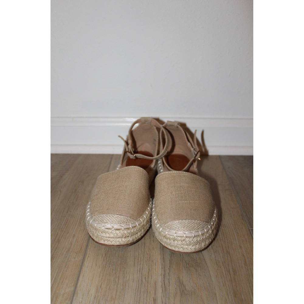Alexis Leroy Tan Linen Espadrille Flats Ankle Strap Boho‎ Shoes Womens 39